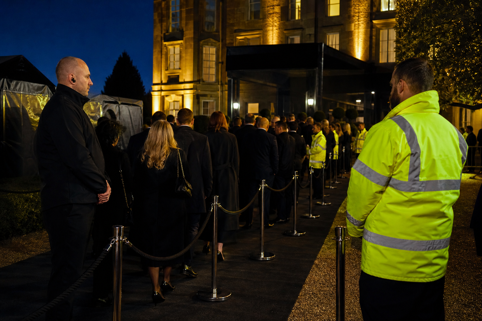 Event security team managing crowd access at a venue